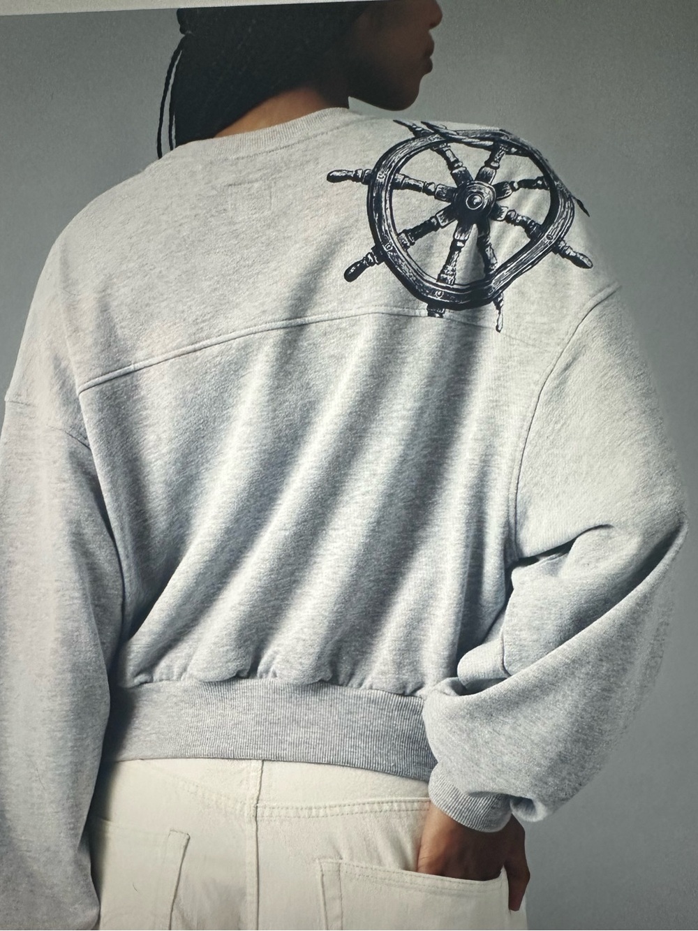 New with Tag! Anthropologie Maeve Gray Nautical Puff Sleeve Sweatshirt sz XL - Picture 3 of 10